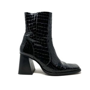 L'Intervalle | Black Croc Embossed Patent Leather Heeled Boots Size 39